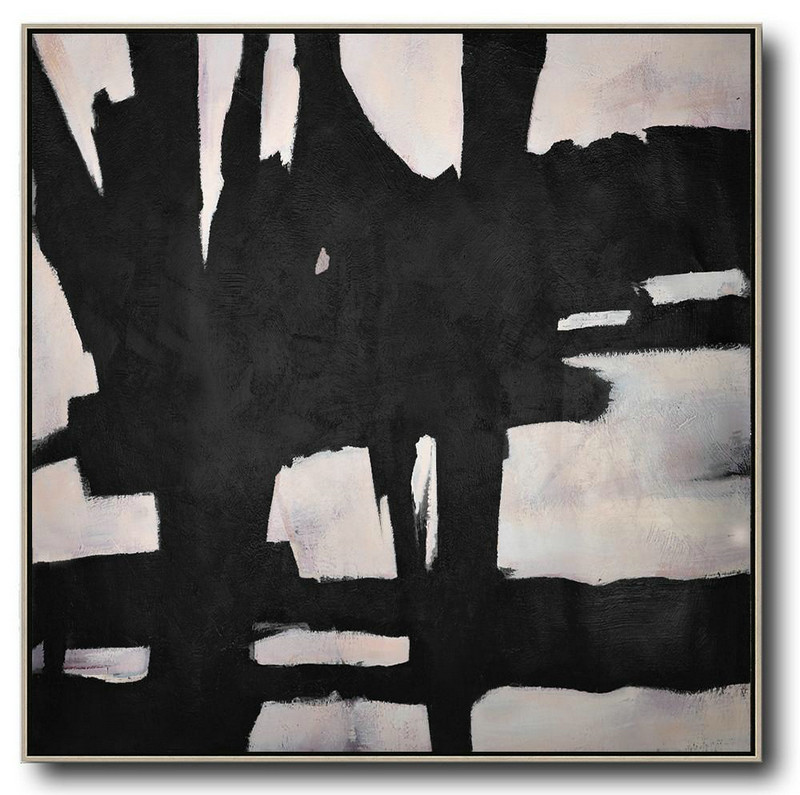 Extra Large Canvas Art,Hand-Painted Oversized Minimal Black And White Painting,Modern Wall Decor